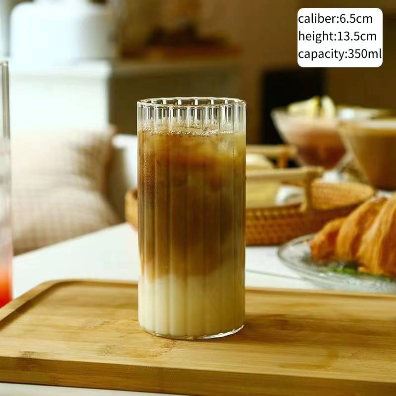 INS Ribbed Glass Cups Drinking Glasses Iced Tea Cup Water Juice Cocktail Glasses Bar Beverages Coffee Mug Kitchen Drinkware