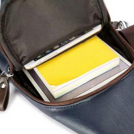 Men Sling Backpack Retro Faux Leather Chest Bag Crossbody Purse with Adjustable Shoulder Strap for Commuting Travel Daily Errands
