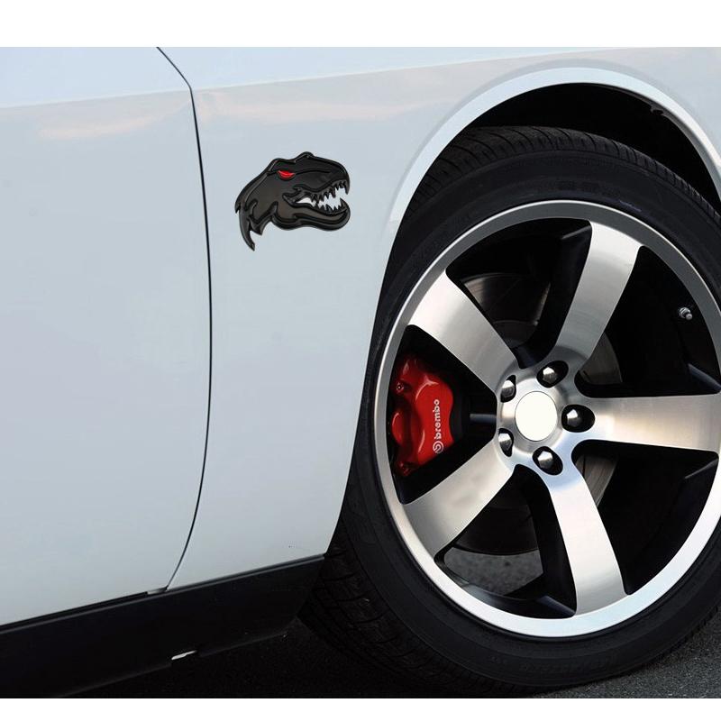 2pcs Car Metal Tyrannosaurus Raptor Dinosaur Logo Trunk Body Emblem Decals Sticker For Ram Charger Challenger Accessories