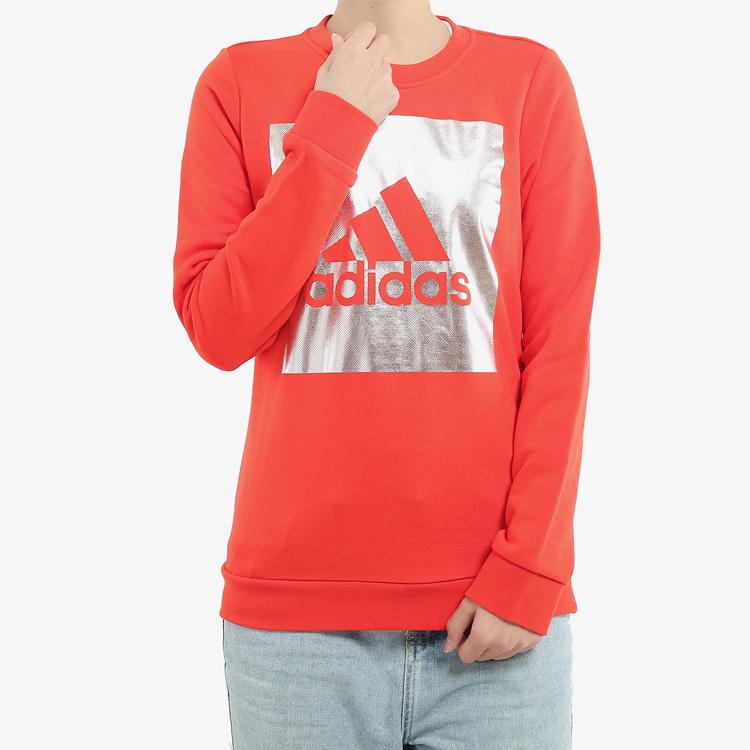 Adidas Logo Print Plain Crewneck Sweatshirt Women Tops Orange BS3241