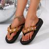 Fashion Luxury Colourful Crystal Decoration Flip Flops Women 2025 Summer Black Wedge Heels Slippers Comfortable Light Weight Sandals