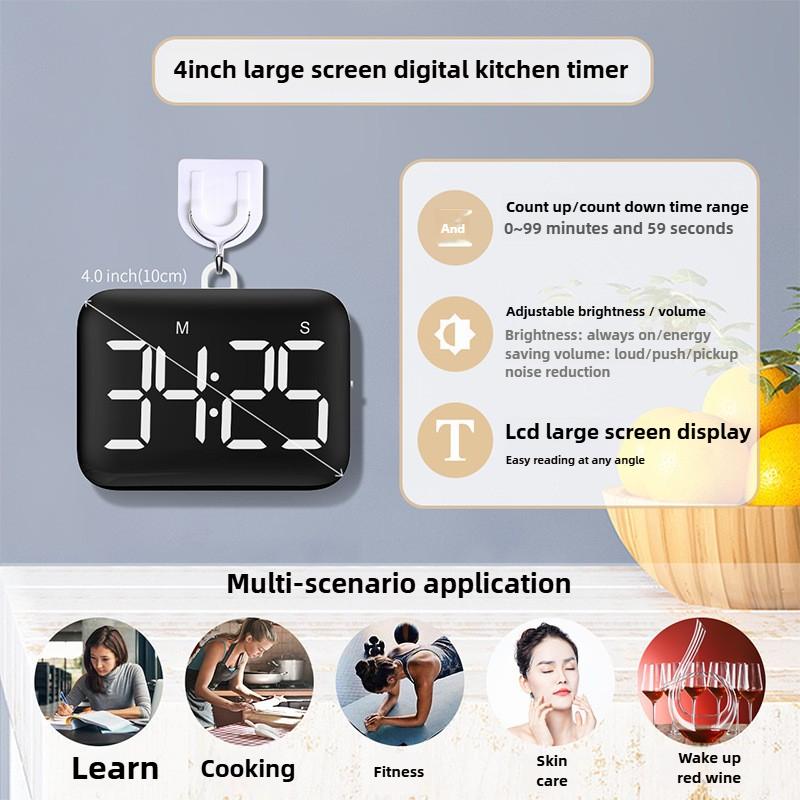Large Display LED Digital Kitchen Timer Magnetic Electronic Count Up Countdown Timer Home Cooking Baking Classroom Study Timer