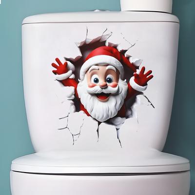 Santa Claus Breaks Through The Wall And Comes Out Of The Toilet, The Bedroom Home Decoration Wall Is Pasted With Self-Adhesive Wall Stickers