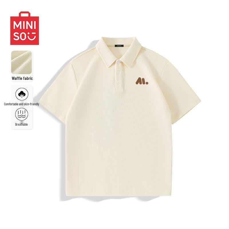 MINISO Men's Waffle Knit Short Sleeve Polo Shirt
