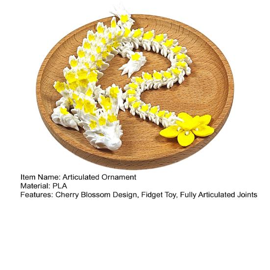 3D Printed Sakura Dragon 10.8 Inches Articulated Dragon with Movable Joints Rotating Cherry Blossom Tail Flexible Dragon Fidget Toy for Desk Decor