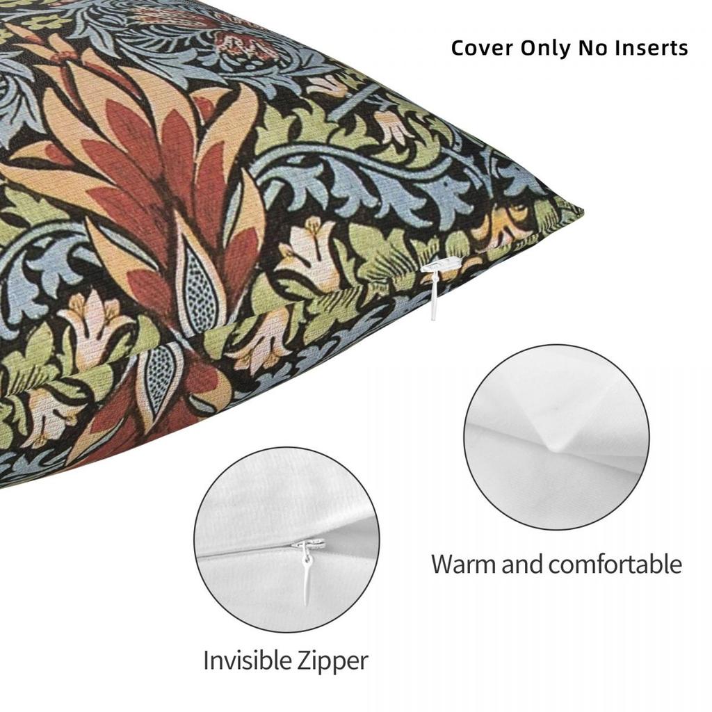 William Morris Floral Crafts Square Pillowcase Polyester Linen Velvet Printed Zip Decorative Car Cushion Cover 45X45