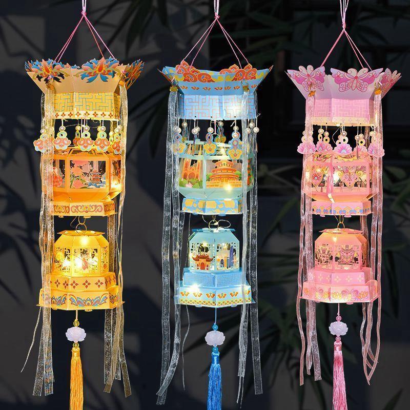 Chinese Lantern Paper Lanterns  Mid-Autumn Lantern Retro Lantern Palace Lanterns Glowing Blossom Lamp Diy Material Package