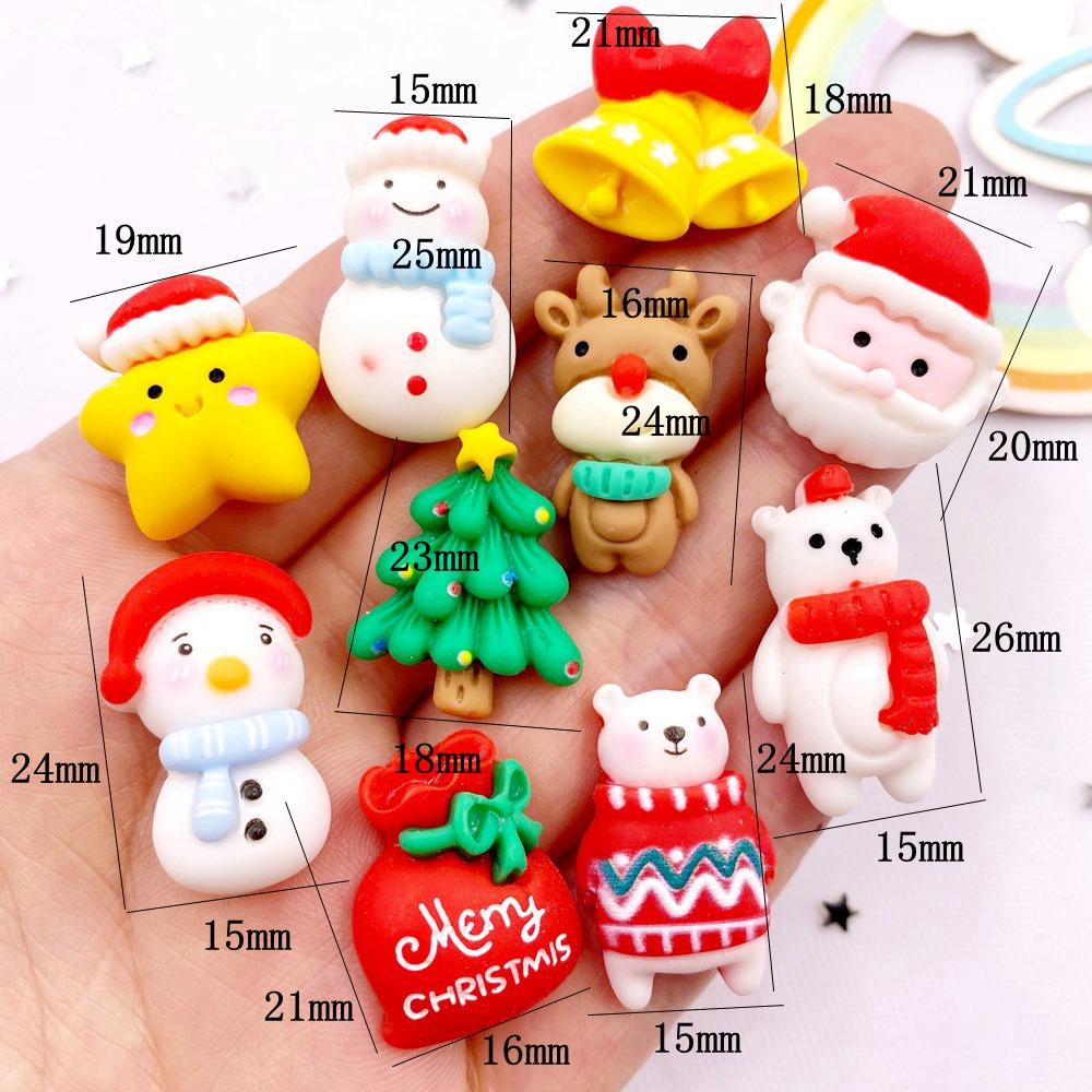Resin Kawaii Colorful Santa Trees Elk Snowman Bells Star Flatback Cartoon Christma Figurine 10PCS Scrapbook DIY Decor Crafts