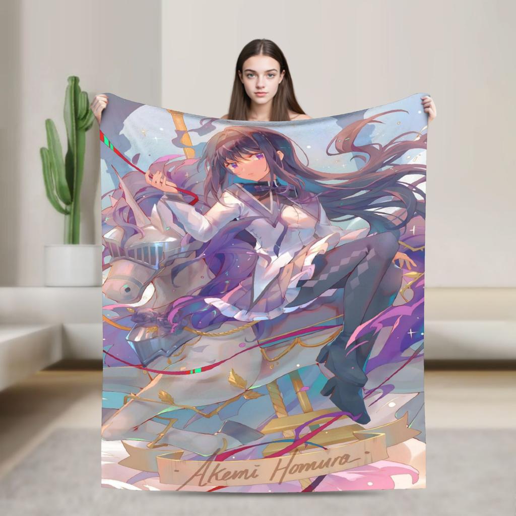 Anime Puella Magi Madoka Magica Flannel Blanket Comic Novelty Throw Blanket for Home 150*125cm Bedspread