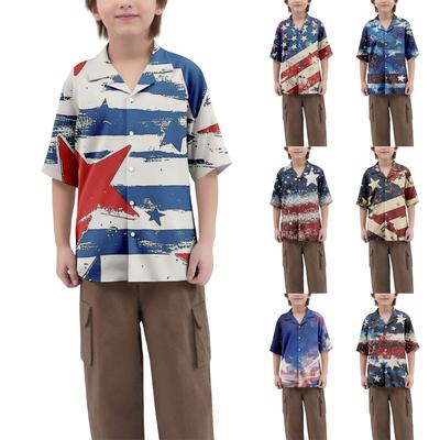 Camisa Casual Solta de Manga Curta para Meninos com Estampa da Moda