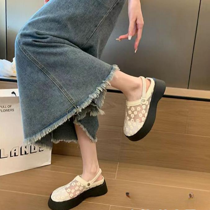 Summer New Breathable Mesh Chunky Sole Height-Increasing Women's Sandals Fashion Casual Two-Way Wear