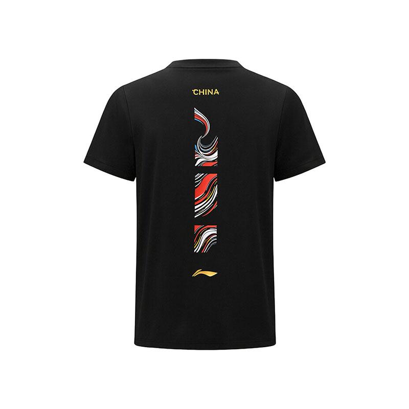 Li-Ning Quick-Dry Cool Sweat-Wicking Breathable Round Neck Creative Print Sports Casual T-Shirt Unisex Tops Black AHSW427-1