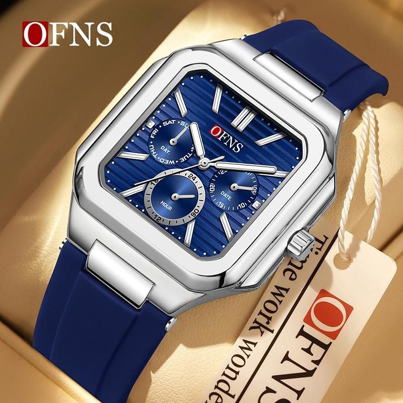 OFNS Herrenuhren Hochwertiges Leder Lässige Quadratische Armbanduhren Kalender Wasserdicht Business Mode Herren Chronograph Uhr