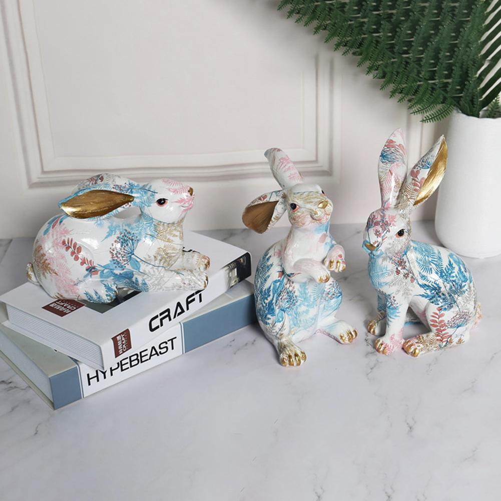Bunny Figurines Creative Lifelike Rabbit Sculpture Resin Rabbit Decoration Easter Bunny Ornament for Home Office Desktop