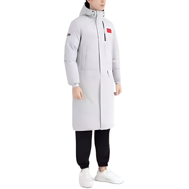 Li Ning Solid Color Logo Zip Up Hooded Long Sleeve Down Jacket Unisex outerwear White AYMS007-3