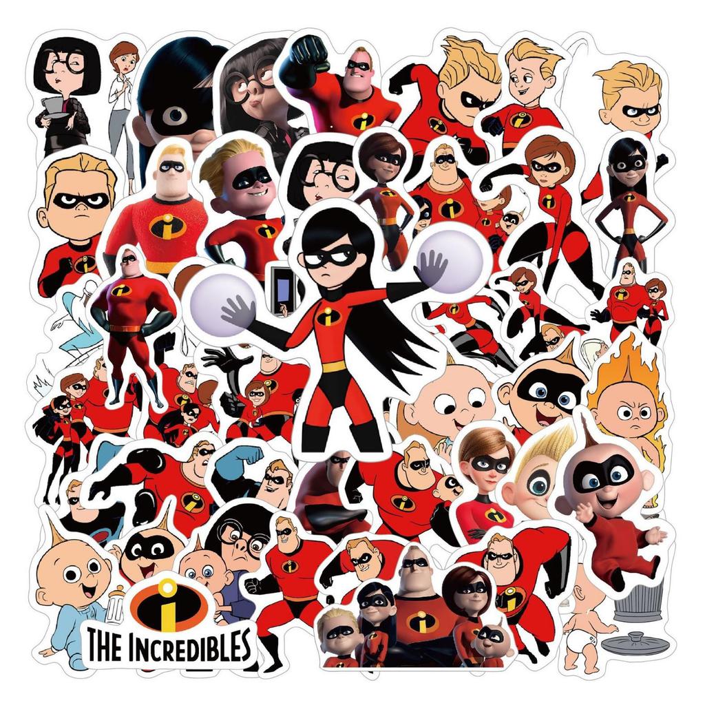 The Incredibles Glossy Cartoon Stickers: 52 Sheets for Suitcases, Computers, Motorcycles, Water Bottles, and Journals