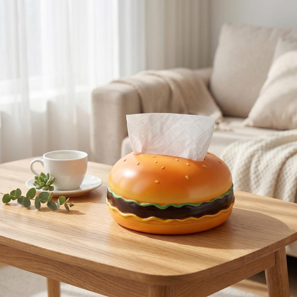 Creative Hamburger Shaped Tissue Box Cover Desktop Decoration Holder for Home Office Bathroom Kitchen Use
