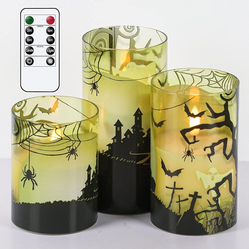 GenSwin Gray Glass Flameless Led Candles Battery Operated with Timer and 10-Key Remote, Real Wax Warm Light Candles Flickering for Wedding Festival