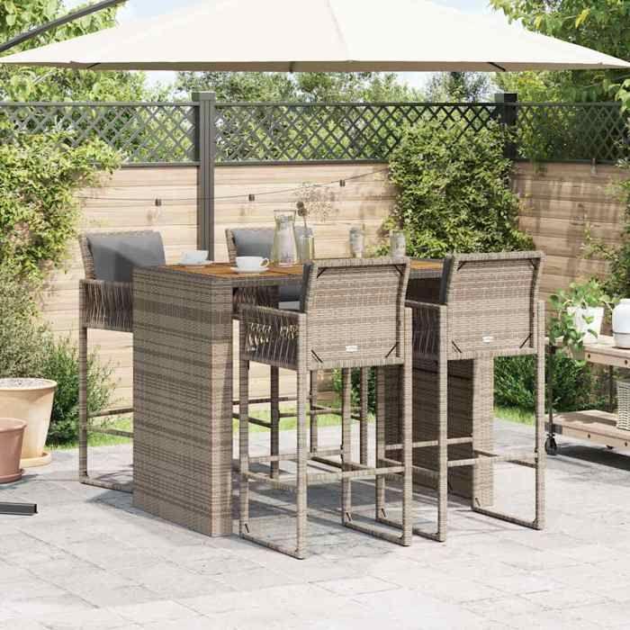 VidaXL Ensemble de bar de jardin 5 pcs avec coussins gris poly rotin 3328900