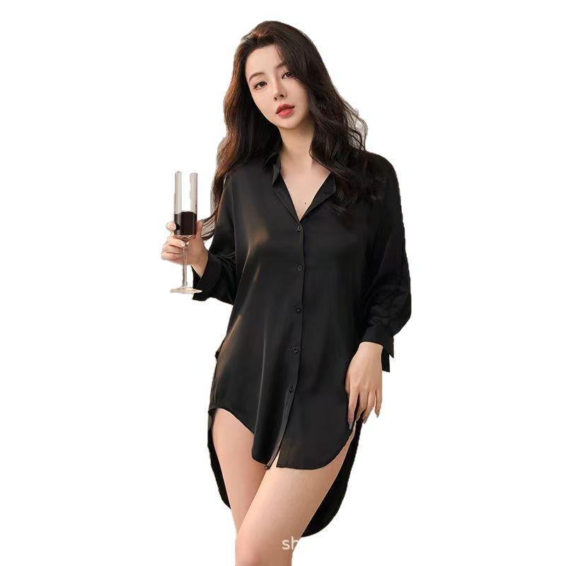 New Spring/Summer Shirts White Sleepwear Loose-Fit Mid-Length Cardigan-Style Long-Sleeve Shirts