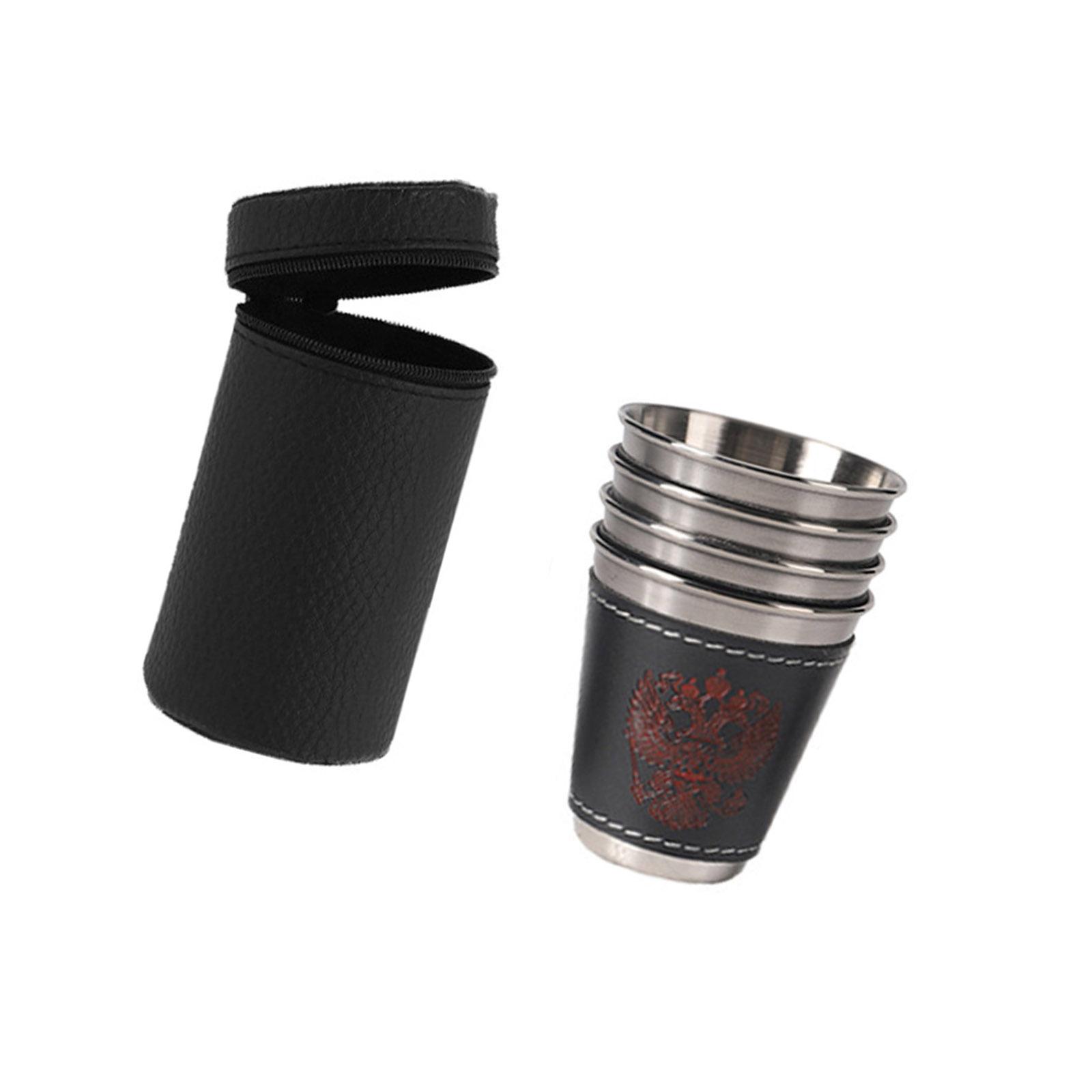 

Набір чарок з нержавіючої сталі Портативний шкіряний чохол З єднані чарки 30/70/180 мл об єму для посиденьок 70