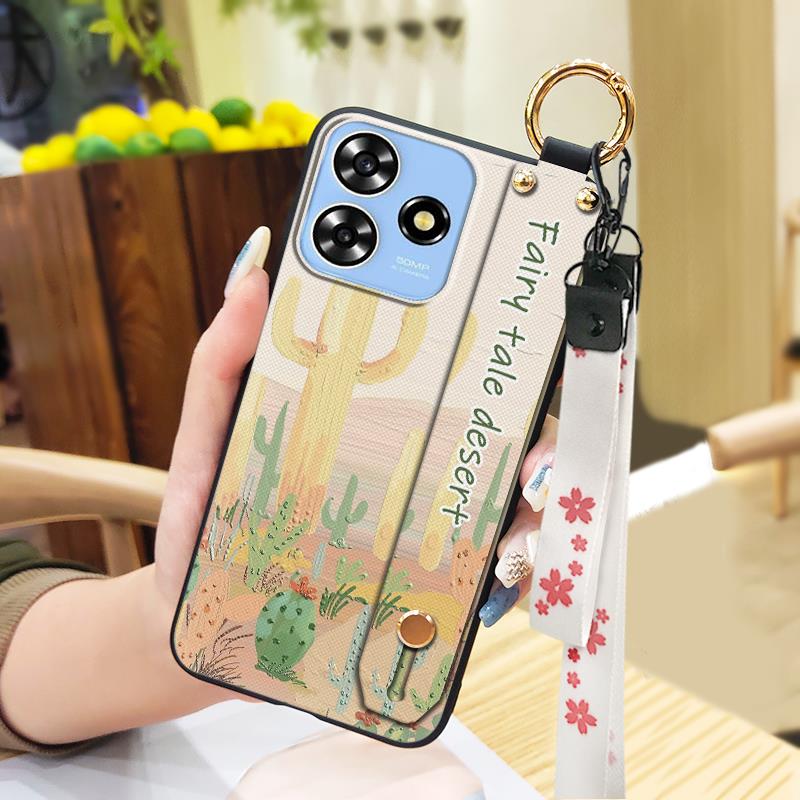 Phone Holder Kickstand Phone Case For ZTE Blade A73 4G/V50 Smart Durable Anti-dust Silicone Wrist Strap Fashion Design