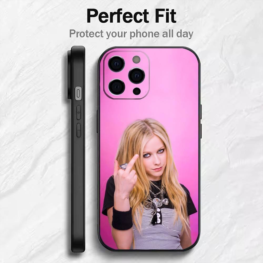 AV Pop-Punk Queen Avril Phone Case For iPhone17,16,15,14,13,12 Plus,Max Soft Silicone Black Cover