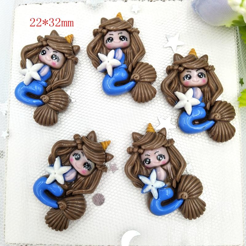 10pcs Mixed Cartoon Princess Mermaidl Flatback Resin Cabochons Embellishments Scrapbook Craft DIY Hair Accessories