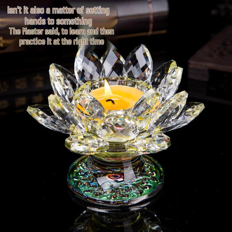 Kristall-Lotus-Glas-Kerzenhalter - Mehrfarbiges Ornament, Ewige Butterlampe für Heimdekoration
