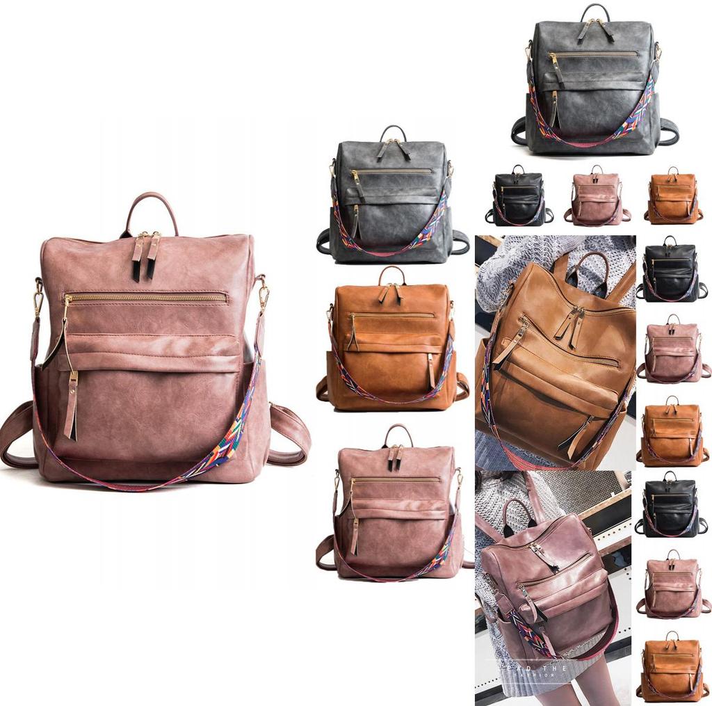 Wear-resistant Women's College Style Backpack In Pure Color Soft Pu Leather
