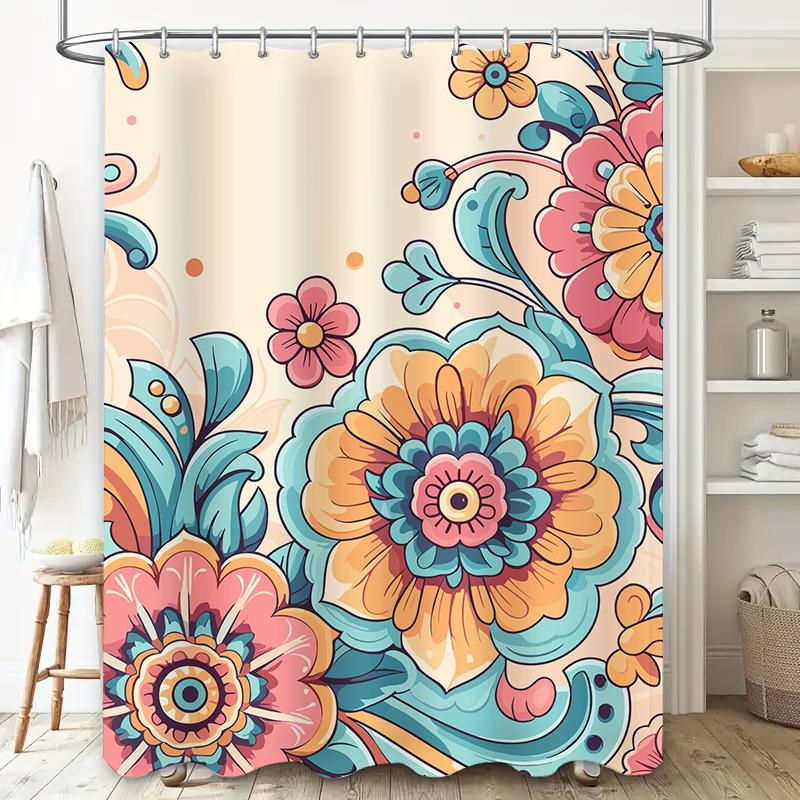 Colorful Shower Curtain Flowers Decorative Print Bath Rug Waterproof Fabric Home Decoration Bathroom Supplies Size180x240cm
