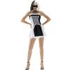 S-XL Cruella De Vil Black White Plaid Witch Queen Halloween Circus Party Costume