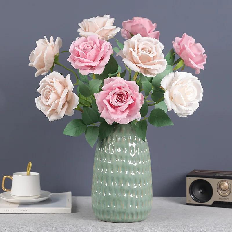 6pcs Artificial Flowers Silk Roses Plant Auditorium Decor Fake Flower Simulation Coffee Sweetheart Rose Branch Room Decoration