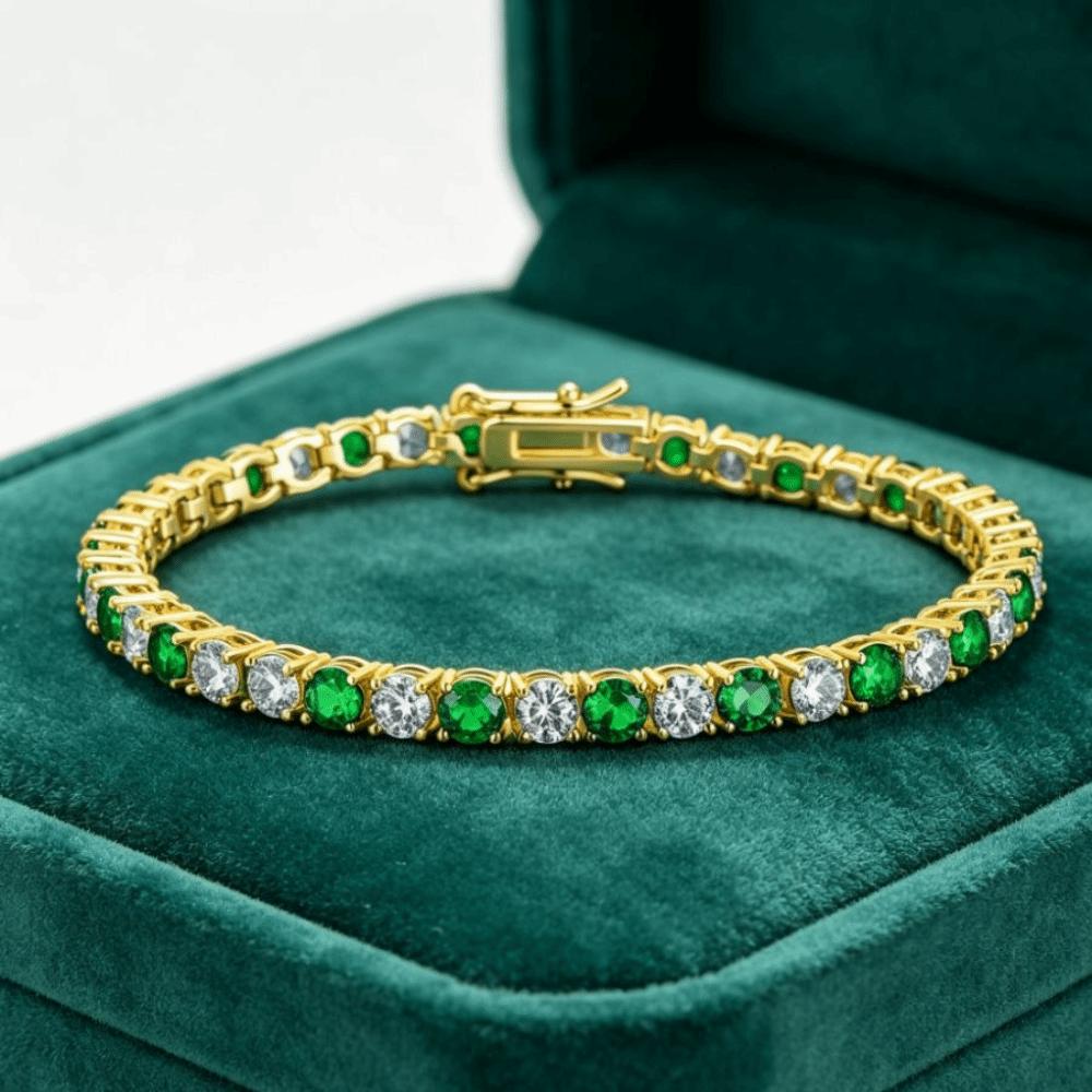 Green Charm Chain Bracelet 4mm Zirconia Cubic Zirconia Bracelet Tennis Bracelet  Gift