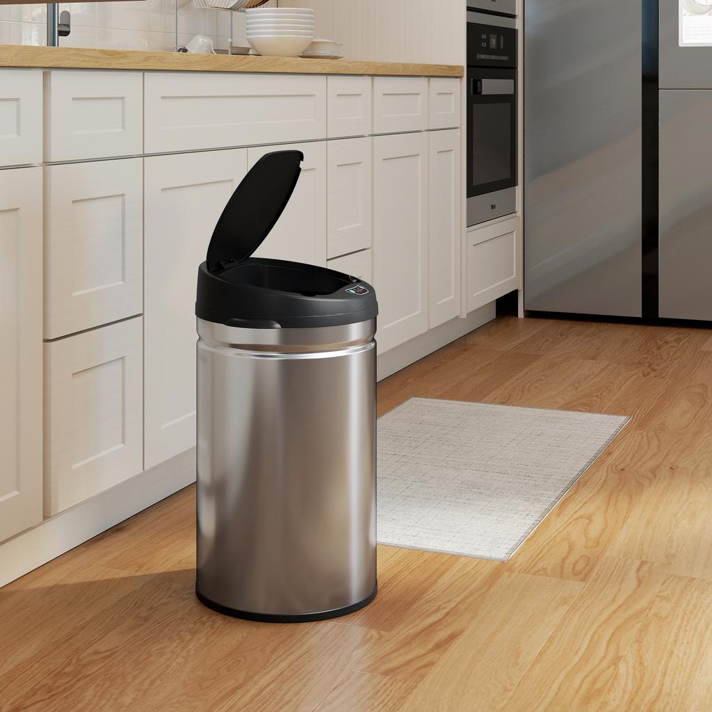Trash Can, 30L, Infrared Sensor, Stainless Steel, Silver