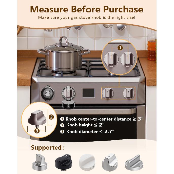 Stove Knob Covers - 5 Pack Heat Resistant Gas Stove Knob Covers with Child Proof Lock & Strong Adhesive, Oil-Proof Oven Knob Covers with