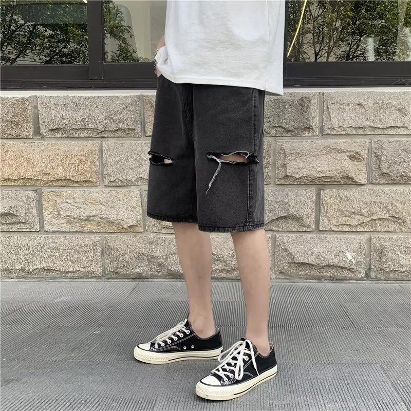 Summer Thin Five-point Denim Shorts Men's Trend Ripped Slim Casual Trendy Pants Men's Pants