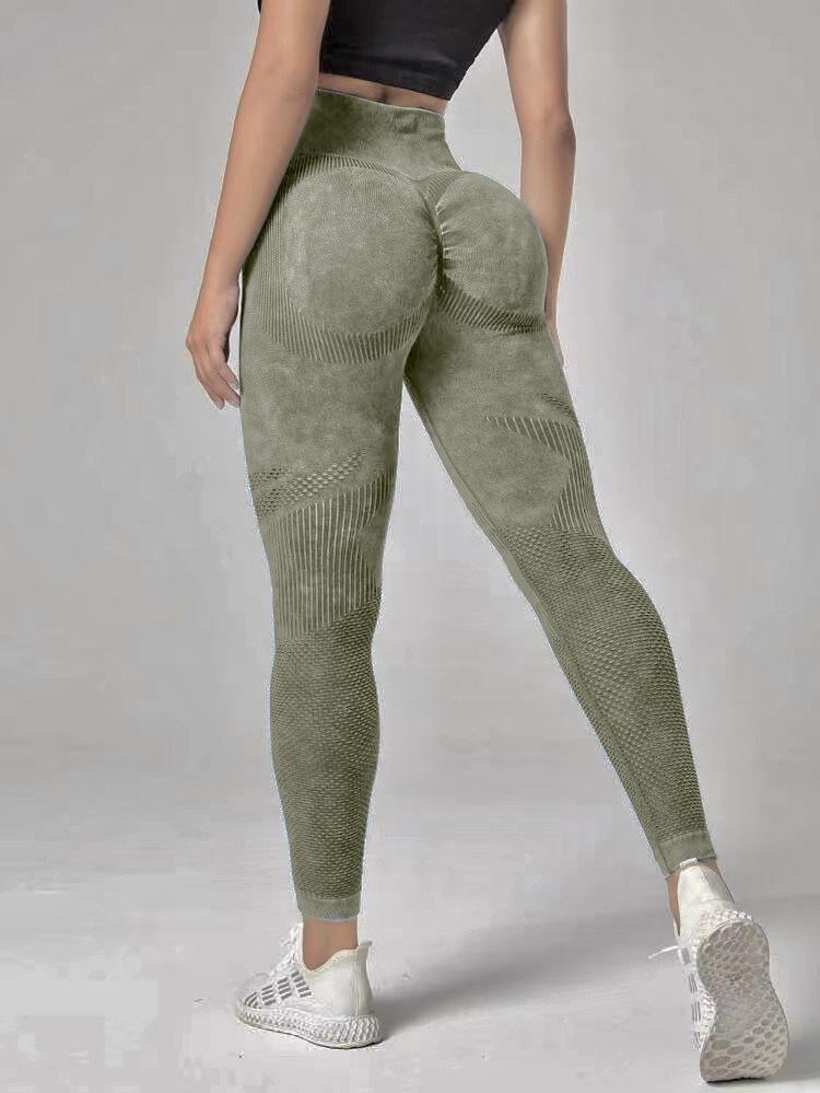 High Waist Seamless Yoga Pants - Women's Peach-Lift Tights, Washed Sanded for Fitness