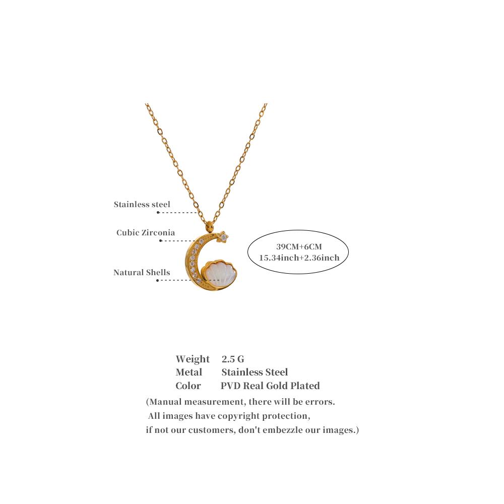 Yhpup Zirconia Natural Shell Moon Drop Delicate Necklace 18K PVD Plated Chain Stainless Steel Premium Jewelry Gift