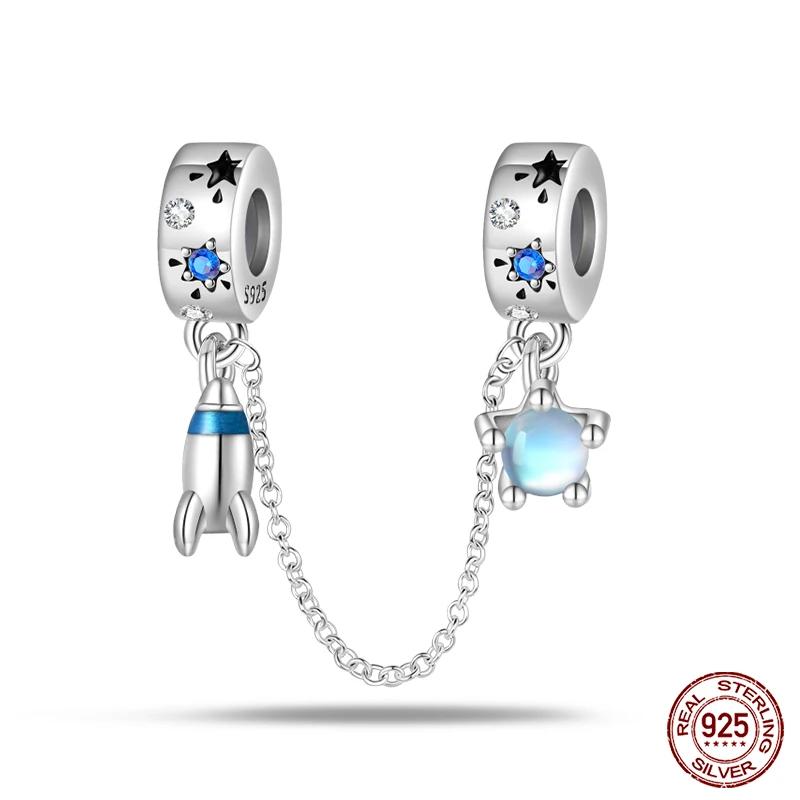925 Sterling Silver Fashion Space Travel Collection Rocket Astronaut Charms Beads Fit 4MM hole diameter Bracelet DIY Jewelry