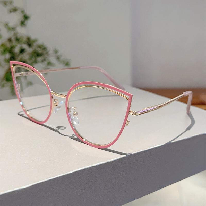 KAMMPT Fashion Retro Cat Eye Frame Trendy Ins Brand Design Korean Style Women's Glasses Non-prescription Chic Decor Eyewear