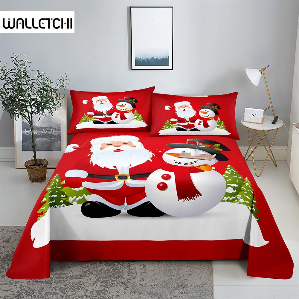 

Christmas Snowman 0.9/1.2/1.5/1.8/2.0m Digital Printing Polyester Bed Flat Sheet With Pillowcase Print Bedding Set 150X230cm(2Pcs)