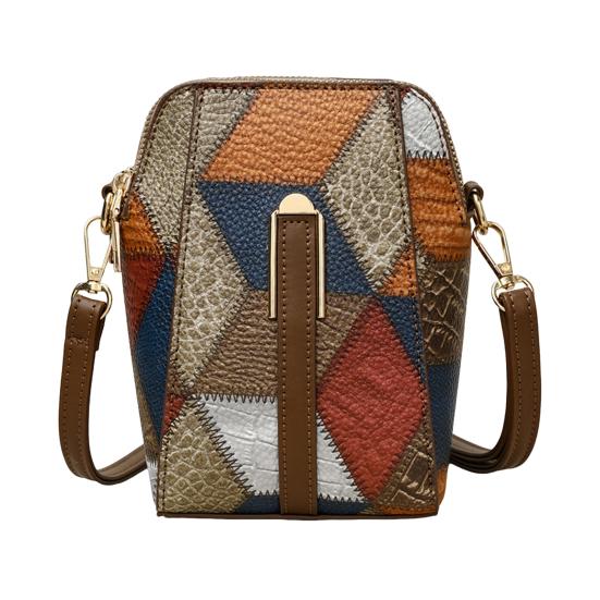 

Женская сумка на плечо в винтажном стиле с геометрическим рисунком в стиле пэчворк и цветными блоками, двухслойная сумка на плечо со съемным ремешком, женская сумка для путешествий коричневый