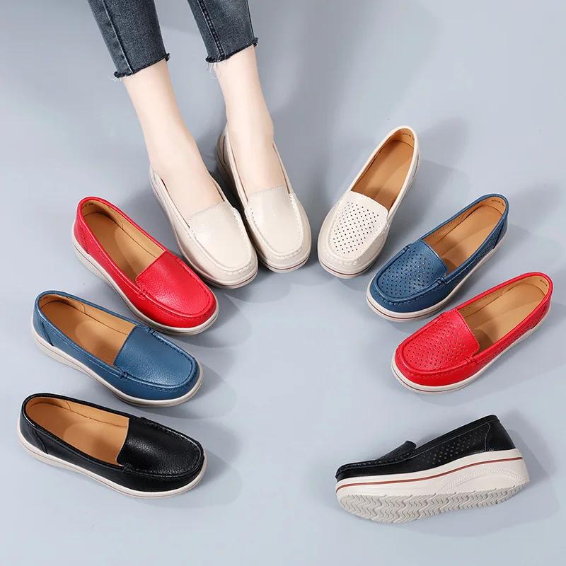 Fashion Spring Autumn Women Flats Platform Loafers Ladies Leather Comfort Wedge Moccasins Orthopedic Slip On Casual Shoe plus sizes
