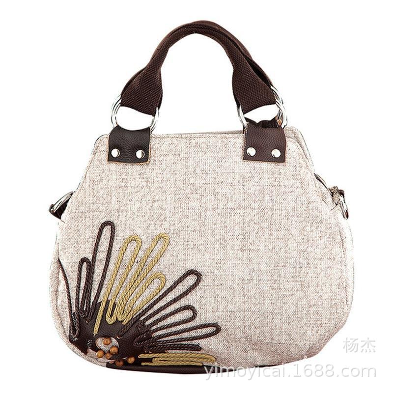 

Shoulder Bag Original Ethnic Style Handbag Canvas Embroidered Women s Bag Handheld Woven Small Bag Embroidery Handbags for Women світло-сірого кольору