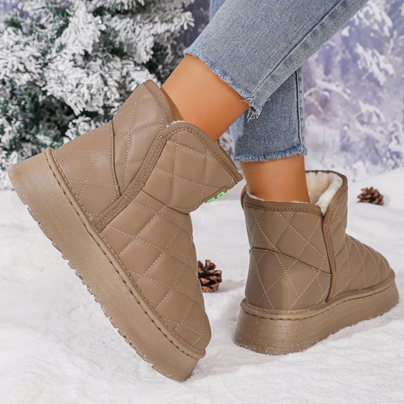 Fashion Khaki Platform Snow Boots for Women 2025 Winter New Non Slip Plush Warm Botas for Woman Korean Pu Leather Snow Boots Female