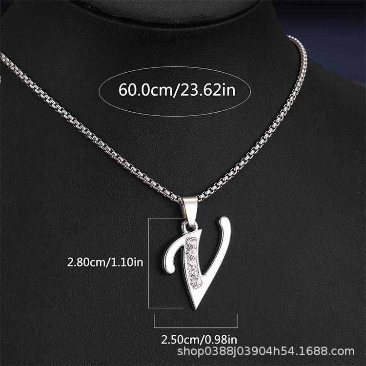 Collana con Ciondolo Lettere Inglesi 26 Colore Argento alla Moda Micro-intarsiata Zircone per Uomo Donna Amici Coppia Gioielli in Acciaio Inossidabile