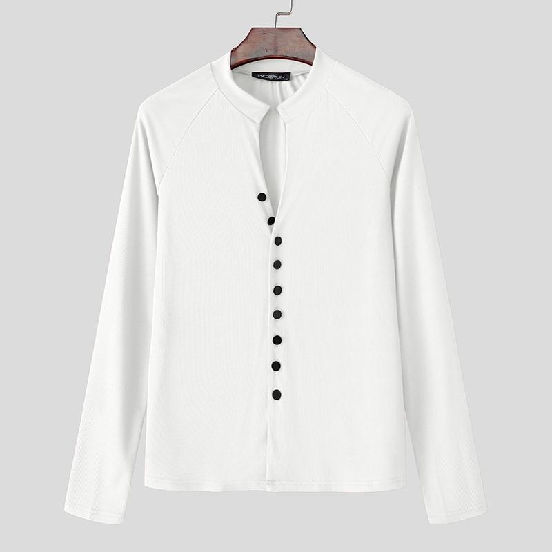 

INCERUN Men Long Sleeve Buttons Casual Slim Rib T-shirts Tops 5XL белый