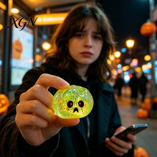 Soft TPR Decompression Cake Halloween Bun Squeeze Stress Ball, Slow Rising Toy with Steamer, Creative Gifts for Sensory Fidget Cute Ghost Faces,