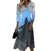 Women’s Casual V Neck Midi Dress with Back Zipper and Handprint Pattern Three Quarter Sleeves Waist Design